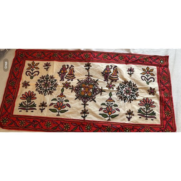 Indian Hand Embroidered Folk Art Floral Cotton Table Runner table top wall - Picture 15 of 15